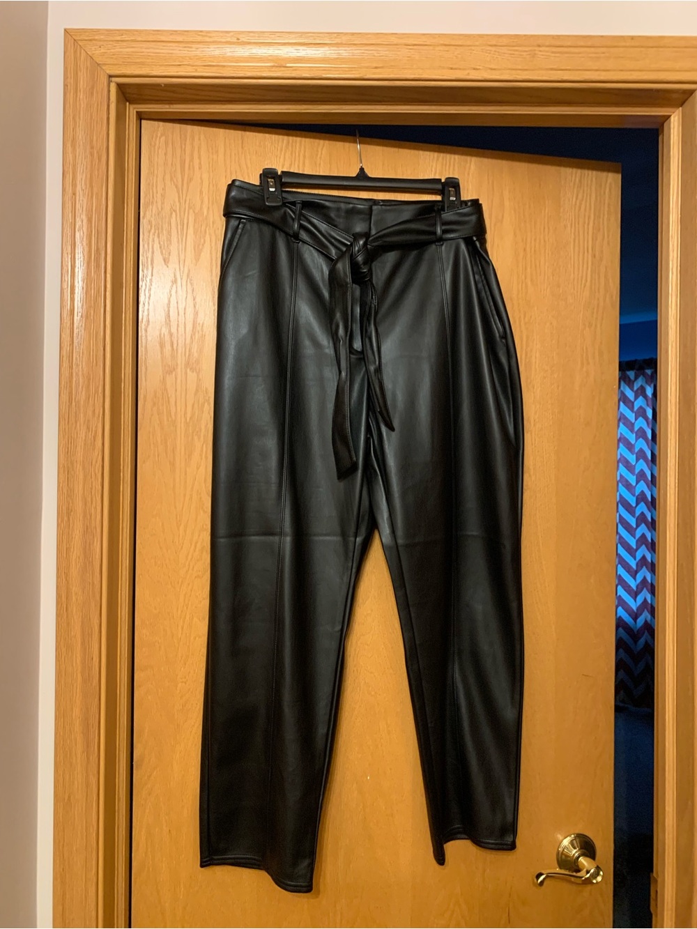 White House Black Market Black Faux Leather Paperbag-Waist Pants